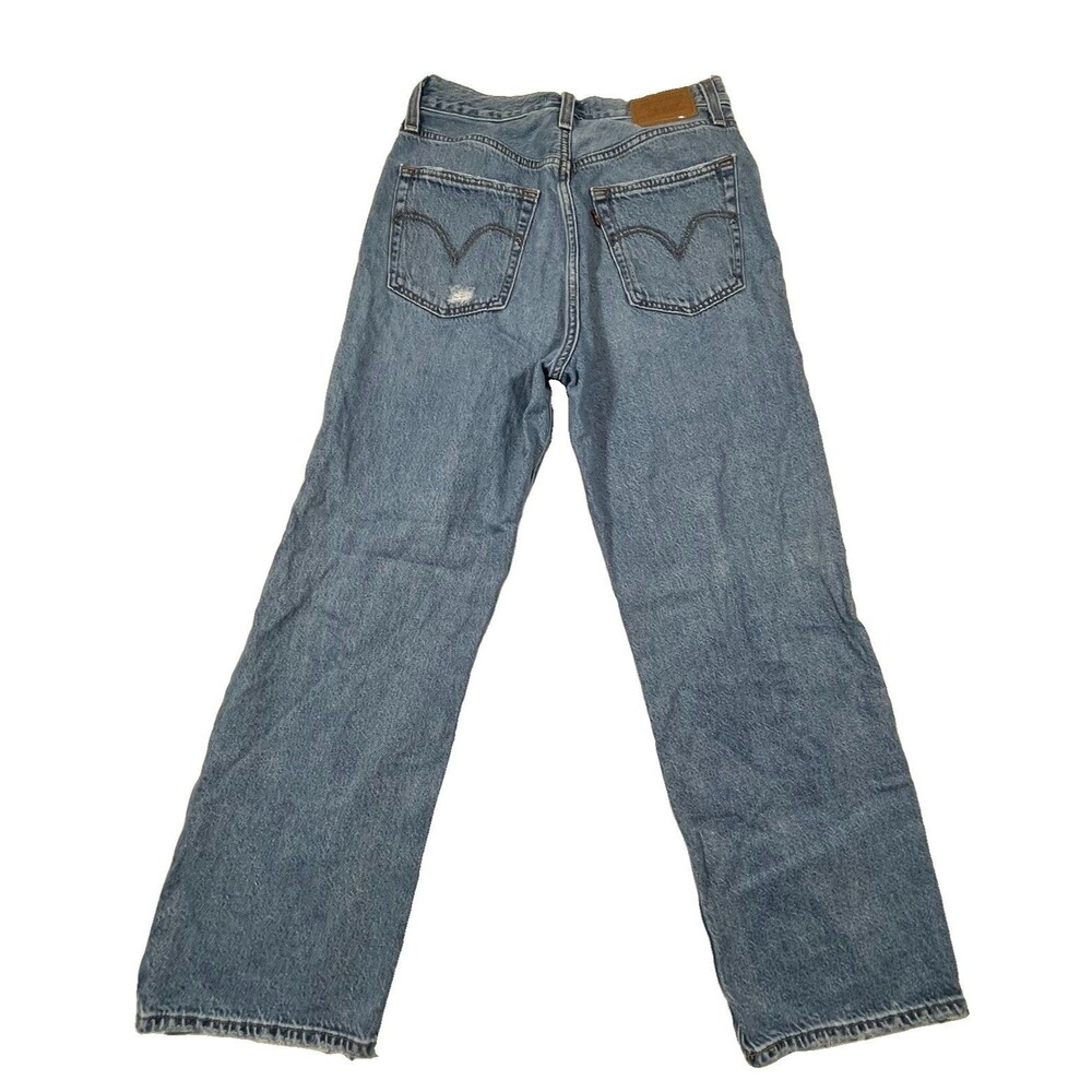 Levi's Premium Ribcage Straight Ankle Jeans 26x26 Blue Ripped Denim
